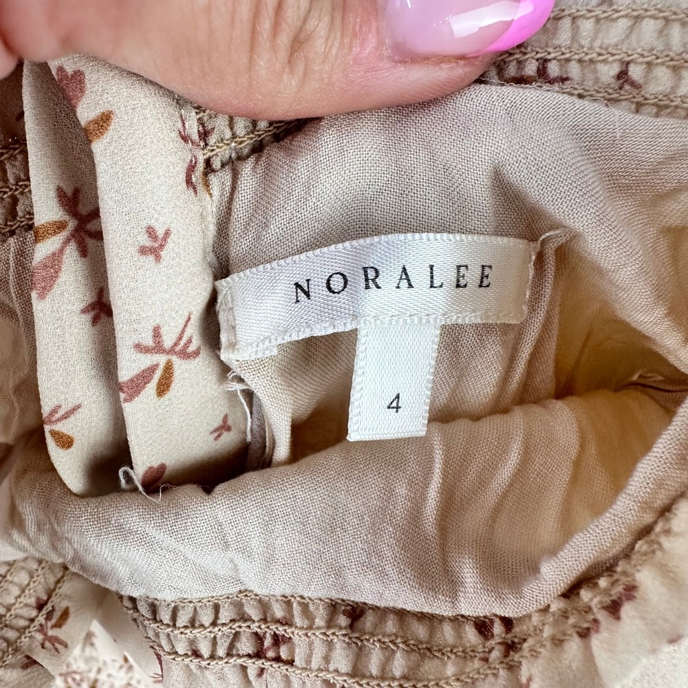 Noralee Floral Ruffle Dress Girls 4 Beige Boho Tiered Smocked Long Sleeve - Picture 4 of 8
